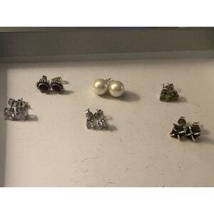 Six Pairs Sterling Silver Earrings 925 Pierced Peridot Garnet #366